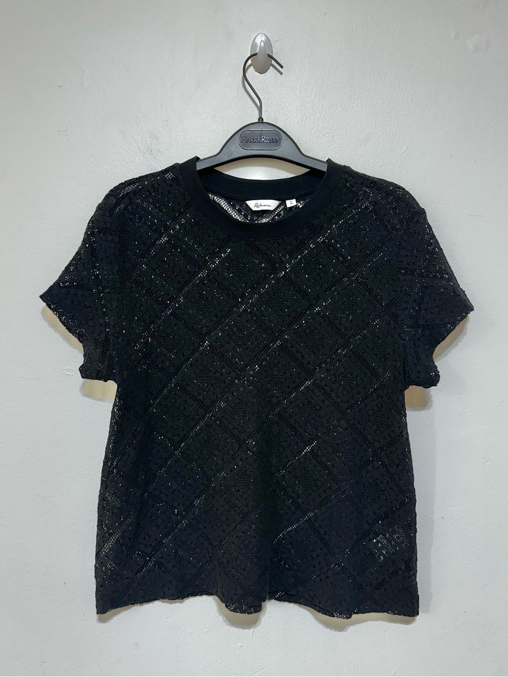 Reitmans Black Short Sleeve Lace Knit Top